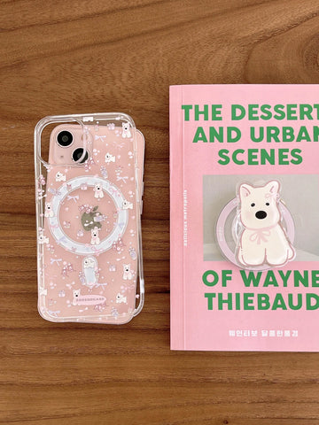 Qfdian Spring flower back cover for iphone 13 15 pro max 15pro 13promax 13pro 12 14promax transparent puppy bracket magnetic phone case